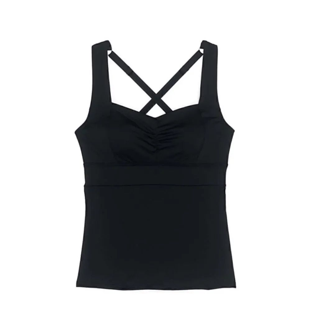 Land’s End square neck cross back soft cup tankini top adjustable black 8